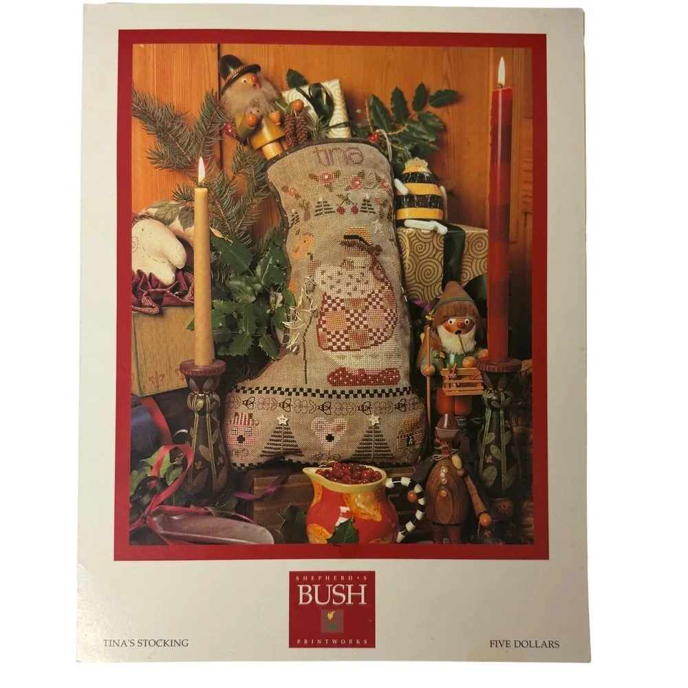Shepherds Bush Printworks Tinas Stocking Cross‎ Stitch Pattern 1998 Folk Art DIY